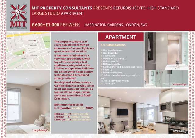  Image of Apartment to rent in Harrington Gardens London SW7 at Harrington Gardens South Kensington London, SW7 4JJ