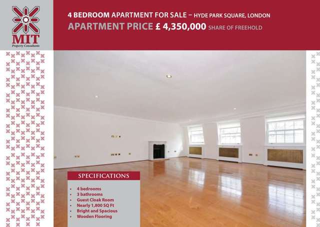  Image of 4 bedroom Apartment for sale in Hyde Park Square London W2 at Hyde Park Square Hyde Park London, W2 2JR